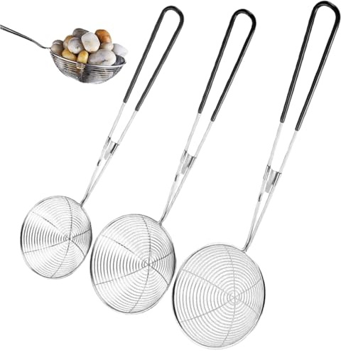 Spindelsil, 3 st 6/8/10 cm rostfri ståltråd hålslev med handtag, rund hålslev, köksspindelsil för stekning av mat, pasta, spaghetti, nudel