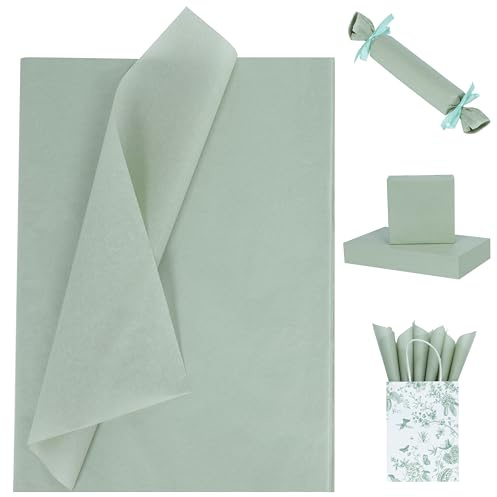 Larcenciel Seidenpapier Salbei Grüne, 60 Blatt Matte Seidenpapier Verpackungsmaterial für Geschenktüte Füllmaterial, Geschenkpapier für Geburtstage, Hochzeit, Babyparty, Jubiläen, Basteln, 50x35 CM