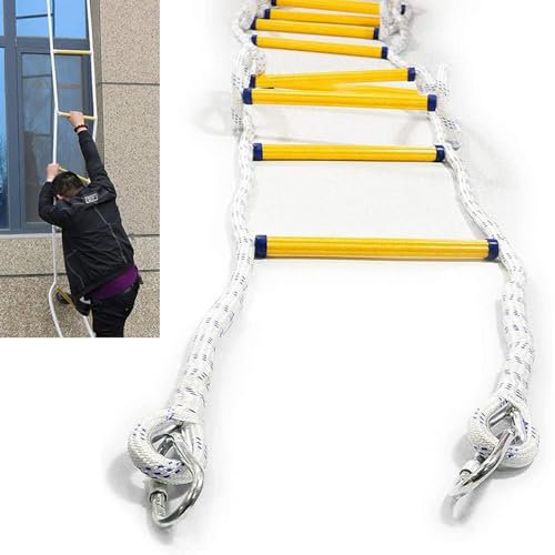 Feuerleiter, Sicherheitsseil, Fluchtleiter mit Karabinern, lebensrettend, Klettern, Heimtechnik, Rettungsseil, Leiter, Notfallfeuer, 10 m