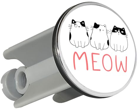 Huuraa Waschbeckenstöpsel Katzen Meow Comic Geschenk | Universal Stopfen 4cm höhenverstellbar Abflussstopfen Geschenkidee Stöpsel mit Motiv für das Waschbecken