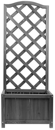 M&H Wooden Planter with Trellis, 118cm Grey Firwood Raised Garden Bed for Outdoor Gardening, Large Wooden Planter Box for Flowers, Herbs & Climbing Plants