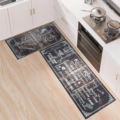 7VSTOHS Juego de Alfombras de Cocina Antideslizantes de 2 Piezas, Tapete Cocina Antideslizante Resistente al Aceite, Adecuado para Cocina, Baño, Sala de Estar, 43x75 + 43x150 cm