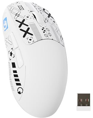 MAMBASNAKE M4 Superlight Souris Gamer sans Fil, 24000 DPI, 53g Ultra-Léger Souris Gaming, Capteur PixArt PAW3311, RGB Logo, Batterie 400 mAh, 2,4GHz/Bluetooth/Filaire, Grip Tape, for PC/Mac, Blanc