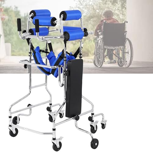 Rollator Deambulatore da Passeggio in Acciao con 8 Ruote, Girello Ascellare, Emiplegia Riabilitazione Standing Deambulatore, Altezza e Larghezza Regolabili 150-180 cm