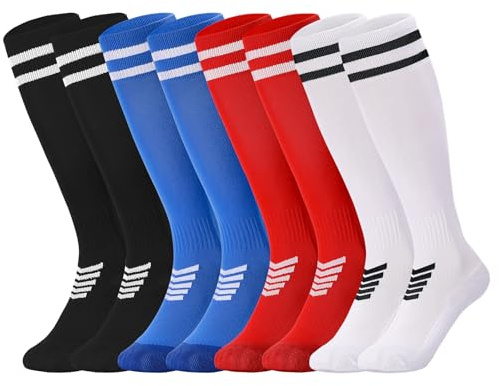 Zuimei 4 Pairs Kids Football Socks, Boys Football Socks Kids Breathable Soccer Socks Knee High Sock for Boys Running Training, Aged 4-8, Size 10-14