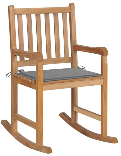 Snsowed Schaukelstuhl mit Grauem Kissen, Sessel Wohnzimmer, Schaukelsessel, Stillsessel, Schwingsessel, Ohrensessel, Tv Sessel, Rocking Chair, Relaxsessel, Massivholz Teak