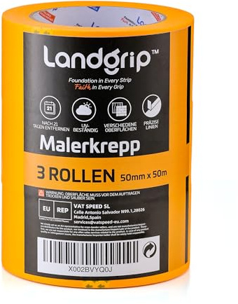Ruban de Masquage Adhésif Large 50mm x 50m - 3 Rouleaux Professionnels Multi-Surfaces Haute Précision pour Rénovation et Décoration - Enlèvement Sans Résidus jusqu'à 21 Jours - Intérieur et Extérieur