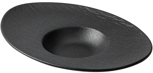 GENHAOSAN Assiettes Assiette creuse en céramique, assiette occidentale, hôtel, restaurant, vaisselle créative, assiette simple Vaisselle De Dîner(Black,12inch)