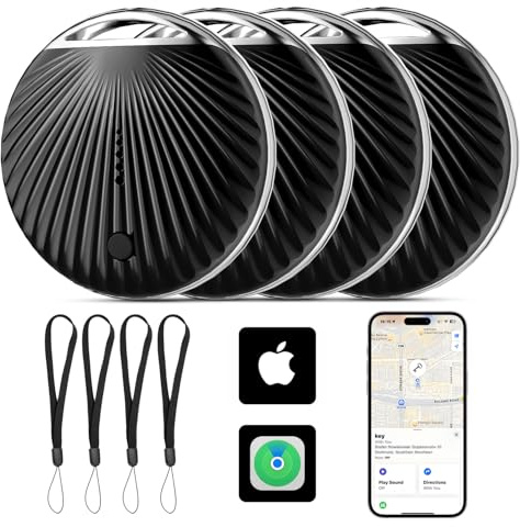 Air Traceur Tag Lot de 4, Compatible avec Apple Find My (iOS Uniquement), Étanche IP68,100dB Bip,Air Tag Bluetooth Traceur Localisateur de Clés/Portefeuilles/Valises/Sac à Dos, Batterie Longue Durée