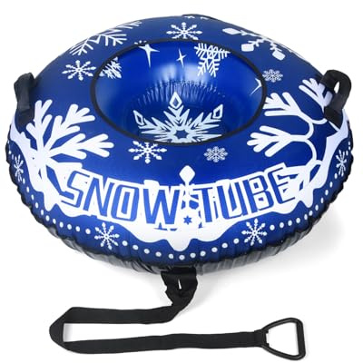 Abahub Slitta Gonfiabile con Copertura in Tela, Slitta a Tubo da Neve con Maniglie e Corda di Traino per Adulti, Doppia Protezione per Sport Invernali All'aperto, 120 * 120 * 37 cm
