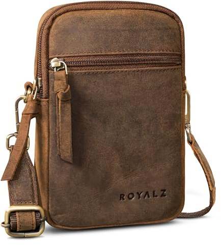 ROYALZ Gilbert 3-in-1 Umhängetasche Herren Klein Leder - Multifunktionale Tasche klein als Gürteltasche Schultertasche und Handytasche - kleine Ledertasche zum Umhängen;Farbe:Schwarz
