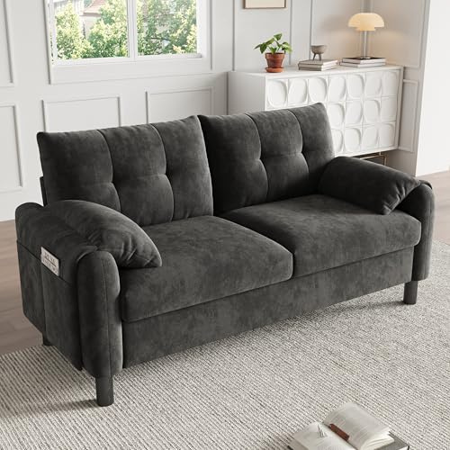 Kebnor Modernes 2-Sitzer Sofa, bequemes Polstersofa aus Chenille Stoff mit dicken Kissen, gemütliche Couch für Wohnzimmer, Schlafzimmer, kleine Wohnung, Polstermöbel im skandinavischen Design (Gray)