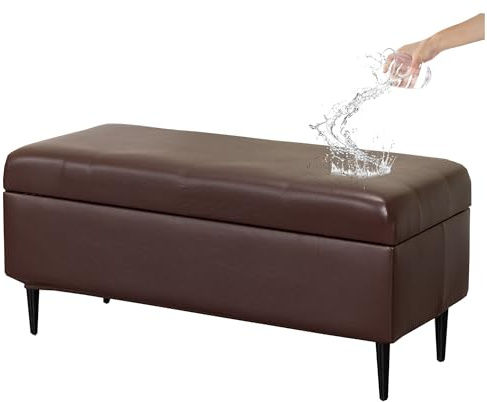CRFATOP Waterproof PU Ottoman Stool Cover Stretch Folding Storage Footstool Bench Slipcovers Upholstered Foot Chest Chair Covers Washable Entryway Furniture Protector with Elastic Bands,M,Coffee