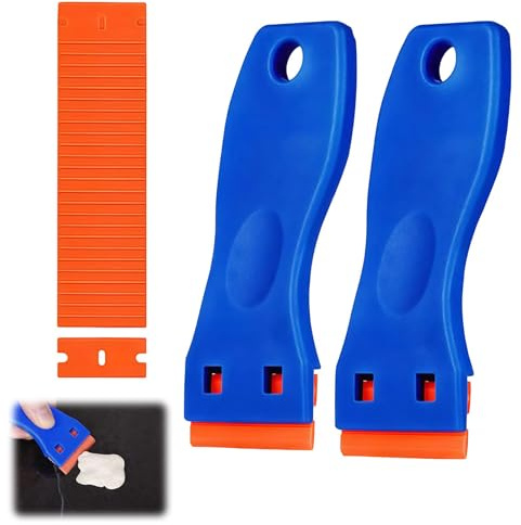 2pcs Plastic Scraper with 20 Plastic Blades, Glass Scraper Tool Non Scratchs for Removing Stickers Labels Decals, Adhesive Removal Scrapers Cleaning Spatula