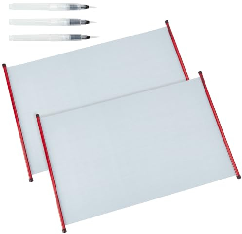 WEBEEDY 2 pièces de Tissu D'Écriture et de Dessin à L'Eau avec 3 pinceaux Tapis de Calligraphie Chinoise Réutilisable Sans Encre Toile Magique pour L'Eau pour la Calligraphie 64x43.5cm