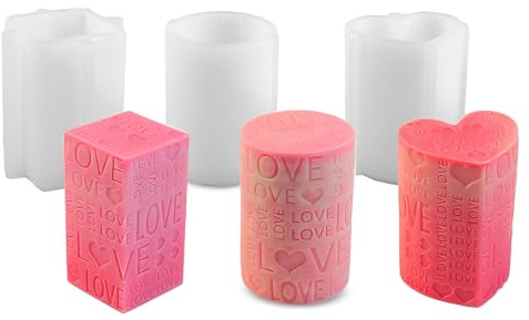 3 Stück Kerzenformen Silikon, Valentinstag Silikonformen Gießformen Kerzen, Geometrie Stumpen Kerzenformen mit Herzmuster, Gießen Formen für Kerzen, Seife und Handwerk