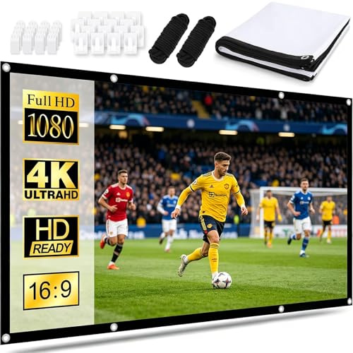 Projektorduk 100 tum, 16:9 HD Beamer 4k projektorduk inomhus/utomhus, bärbar vikbar tvättbar projektionsvägg för hemmabio, kontor och camping