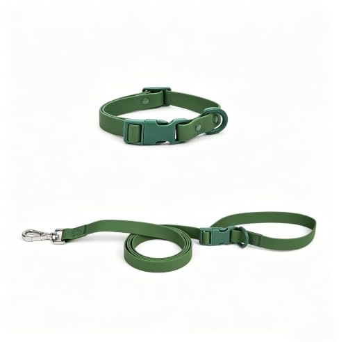 Ovale Waterproof PVC Dog Collar&Leash Set,Leash with Buckle.(M, Army Green) | Durable PVC Material Easy to Clean, Multi Ways to Wear Hand/Waist/Shoulder