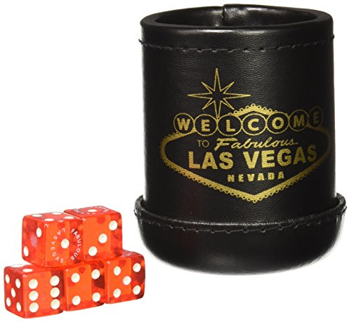 Schwarzer Deluxe-Würfelbecher Welcome to Las Vegas mit 5 Standardwürfeln