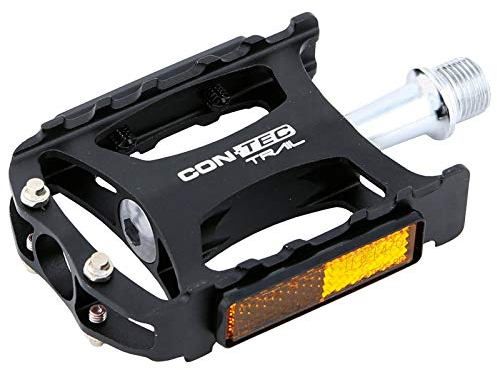 CONTEC Fahrrad-Pedale Trail, Aluminium, leicht 238 g, CrMo-Achse, rutschfest, gelbe Reflektoren, Flat Pedale für Mountainbike und Gravel-Bike, schwarz, Paar