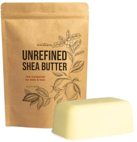 Raw Shea Butter – 100% Pure Unrefined African Shea Butter | Deep Moisturizer for Dry Skin, Hair & Scalp | DIY Body Butter, Lip Balm & Soap Base | Smoky Scent (1 lb Block)