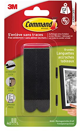 Command 17202BLK Immagine di Fissaggio, Confezione da 4, 2 Fogli, Misura Grande, Nero