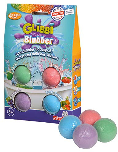 Simba 105953408 - Glibbi Blubber Badebombe, Badewannenspielzeug, Badespaß, 4 x, sprudelt und färbt das Wasser, mit verschiedenen Düften, ab 3 Jahren