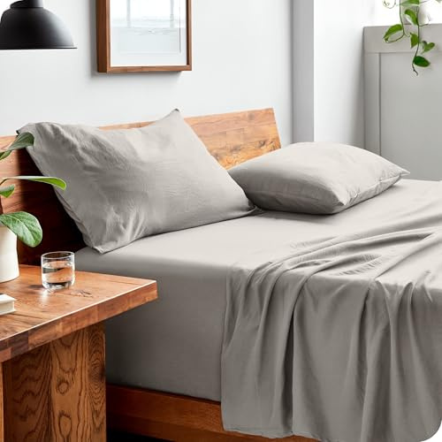 Bare Home Queen Sheet Set - Luxury 1800 Ultra-Soft Stonewashed Microfiber - Brushed - Deep Pockets - Easy Fit - Breathable Bedding - Sheet Sets & Pillowcases (Queen, Fog)