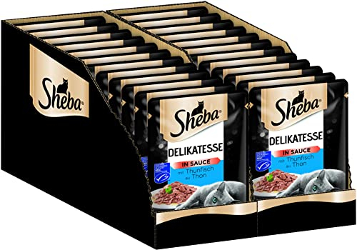 Sheba Katzennassfutter Delikatesse in Sauce, 24 Portionsbeutel, 24x85g – Katzenfutter nass, mit Thunfisch (MSC zertifiziert)