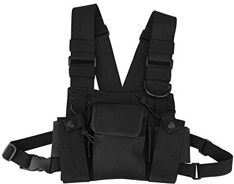 143 Bröstväska, radio sele bröstväska med 2 bröstpaket, handsfree justerbar väska hängande nylon walkie-talkie bröstväska, för produktionsverkstäder byggarbetsplatser