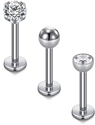 Cizme 3 st Titanium läpppiercing läpp etikett stud bar 16G 6 mm 8 mm Helix Tragus brosk örhänge studs gängade internt Piercing, Titankristall