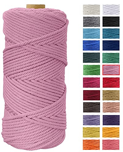 JeogYong Hilo Macrame 4mm x 100m Macrame Cuerda Algodon Natural Cordones de Algodon Colgante de Pared de DIY Artesanía, Colgador de Plantas, Aros para Atrapasueños, Tapices, Foto (Rosa)