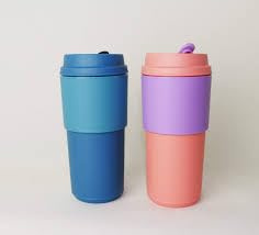 Tupperware Kaffeebecher 2x Rosa + Blau, Permanent, 490ml, Zylindrisch, Modern, Recycelbar, Wiederverwendbar, Konisch, Kaffeebecher, Trinkbecher, Becher, für unterwegs
