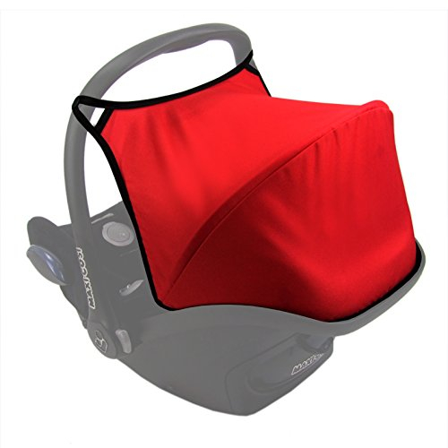 BAMBINIWELT Sonnenverdeck Sonnendach Sonnenschutz für Babyschale kompatibel mit Maxi Cosi CABRIO-FIX + GRATIS Gurtpolster (rot)