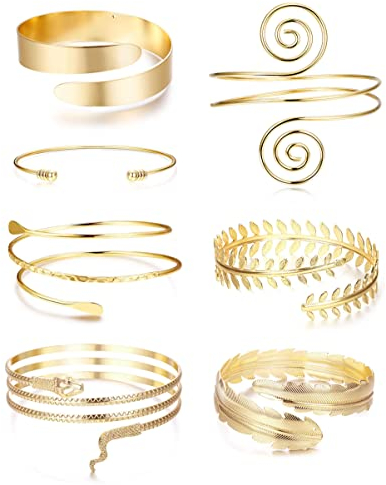 LOLIAS 7 Stücke Arm Armreif Set Oberarm Armbänder Für Frauen Verstellbaren Oberarmmanschette Minimalistischen Armbänder Band Armband Swirl Blätter Feder Armreif Schlange