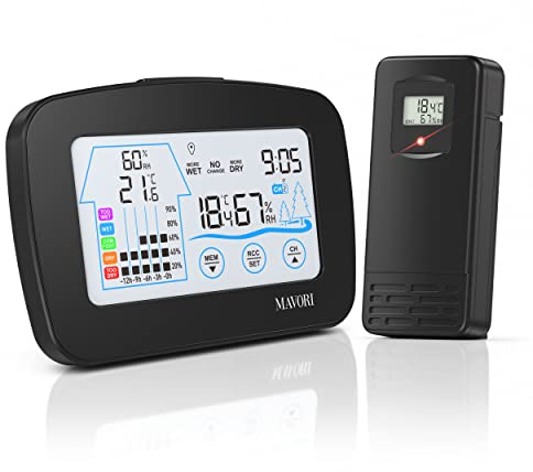 MAVORI® Digital Radio Weather Station with Outdoor Sensor - Hygrometer & Thermometer for Inside and Outside with Radio Clock - 2-in-1 Temperature Measuring Device and Humidity Measuring Device