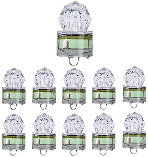 Paquete de 10 luces LED de pesca bajo el agua, luces de caída profunda, impermeables, tubulares de diamante, señuelo de pesca subacuática, atrayentes de luz para atún pez espada