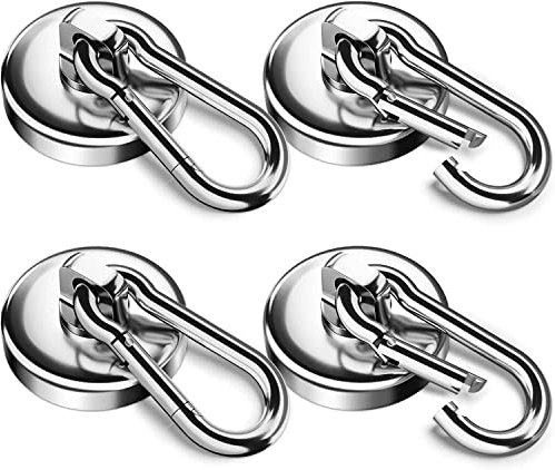 FINDMAG 4 Pack Magnetic Hooks, 45.5 KG(100 LBS) Strong Magnet with Hook Heavy Duty, Super Strong Neodymium Magnets with Swivel Carabiner Snap Hooks for Indoor/Outdoor Hanging Camping Grill Kitchen