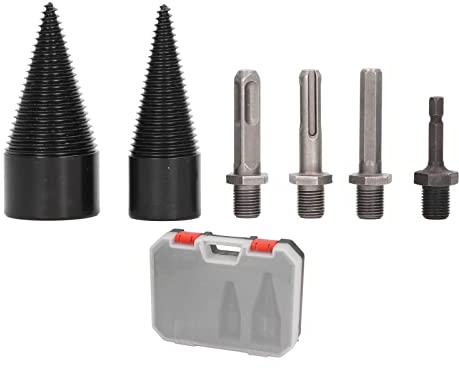 Bohrkegel Holzspalter 42mm, Holzspalter Schraube Kegel Holz 32mm 42mm für Bohrmaschine Stufenbohrer Holzschneider Brennholz Holzspalter Stahl Kegelbohrer with 4 Handles