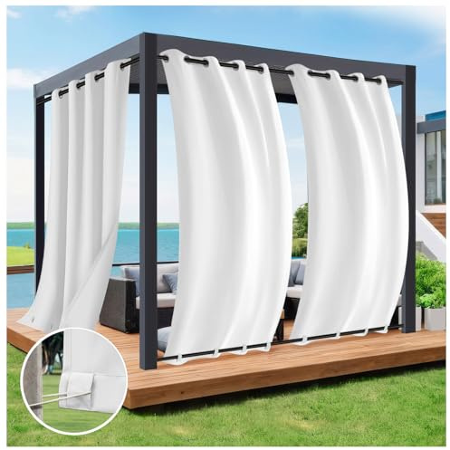 Rosnek Outdoor Vorhang Wetterfest Unten Gewichtet,Outdoorvorhänge mit Ösen H 243xB 132cm Outdoor Vorhänge Wasserdicht Außenvorhang,Winddicht Balkon Gardinen für Terrasse,Pergola,Pavillon,1 Stück,Weiß