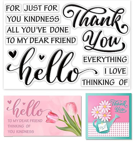 CRASPIRE Hello Thank You Silicone Clear Stamps for Card Making Friends Greeting Words DIY Scrapbooking Journaling Photo Album Sentiments Transparent Rubber Seals Holiday Decoration 6.3 x 4.3inch