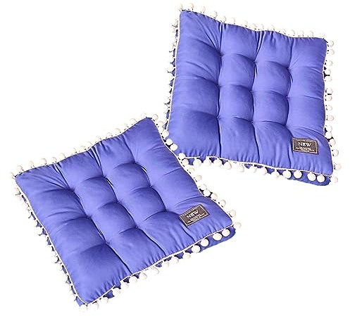 FANSU Stuhlkissen 2er Set, Solide Farbe Garten Sitzkissen Set 40cm Stuhl Kissenauflage mit Quaste Ball Weiche Atmungsaktiv Stuhlauflage Sitzpolster Sitzauflage Gartenkissen für Küche (Lila)