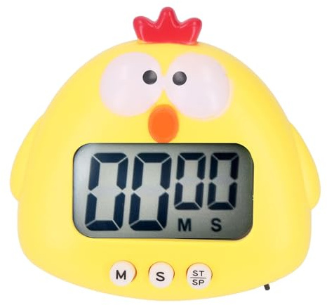 Digitaler Küchentimer Countup Countdown, Kochtimer mit Alarmständer und Display, Automatische Abschaltung in Cartoon-Tierform für die Backküche (Gelbes Küken)