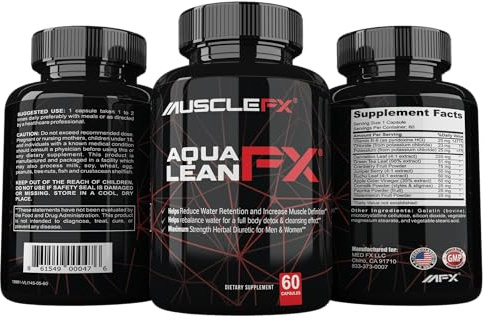 MUSCLE FX AquaLean FX Maximum Strength Diuretic Water Away Pills for Water Retention and Lean Muscle Defination for Men and Women, 60 Capsules