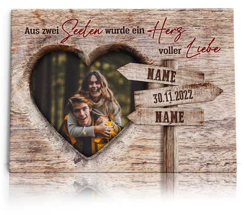 Liebesleinwand Leinwand mit Foto personalisiert | Geschenk für sie oder ihn zum Jahrestag, Verlobung, Hochzeitstag | Leinwandbild gestalten mit Namen und Datum | Romantische Gedanken