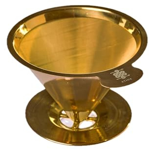 ATHIA Golden Dripper Wiederverwendbarer Edelstahl-Kaffeefilter, papierloser Kegelfilter für Tropfkaffeemaschinen, umweltfreundlich, leicht zu reinigen, kompatibel mit den meisten Kaffeemaschinen (Gold