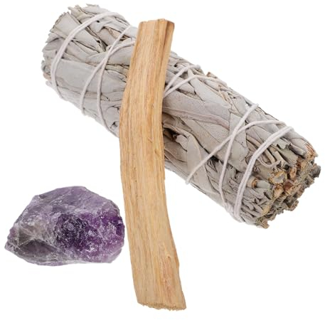 Ciieeo Bâtons De Sauge pour Aromathérapie Et Purification 4 Pouces en Bouquet Naturel Bois Sacré Et Améthyste Cristal pour Intérieur Contemplation Yoga Coffret Complet