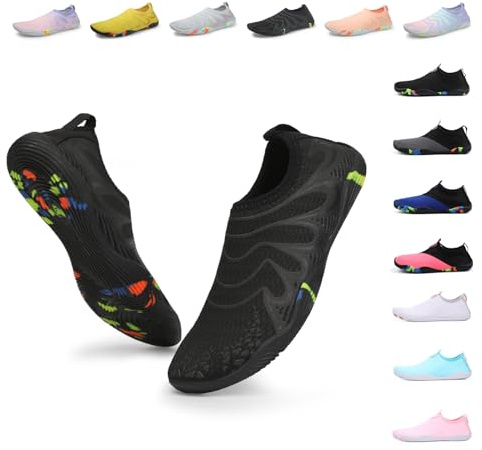 Chaussures Aquatiques Homme Femme Chaussures d'eau Léger Respirant Chaussures Minimalistes Antidérapant Séchage Rapide Chaussures de Plage Surf Mer Piscine Yoga Barefoot Shoes 168 Noir UE 45