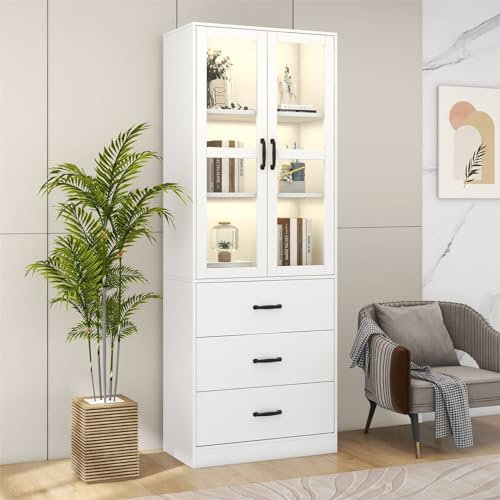 Tcewhhy Exquisite Und Luxuriöse Weiße Led-beleuchtete Vitrine Mit Tür-bücherregal, Mehrzweckaufbewahrung, Langlebig, Geeignet Für Wohn- Und Schlafzimmer(Color:60 * 40 * 200)