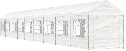 Pavillon mit Dach Weiß 20,07x2,28x2,69 m Polyethylen, Chaduof Gartenpavillon, Faltpavillon, Pergola, Partyzelt, Standmarkise, Sonnenzelt, Garten Pavillion, Grillpavillon 3155485